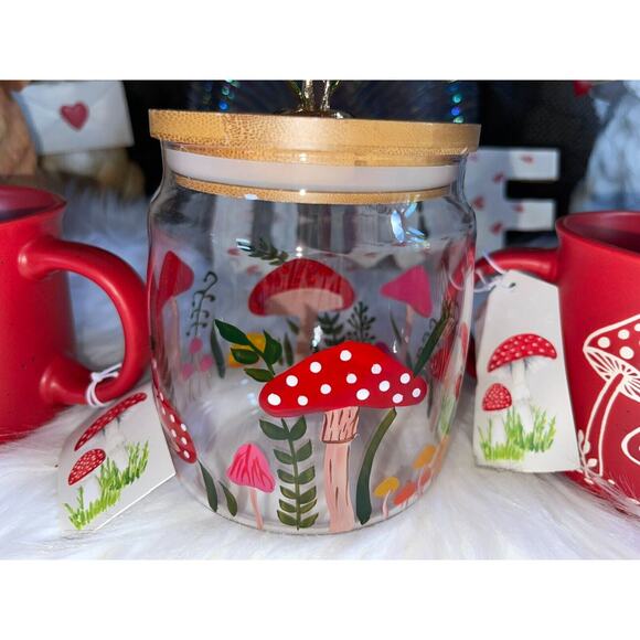 Seeds & Sunshine Mushroom Toadstool 2 Coffee Mugs & 1 Glass Mushroom Cannister - Picture 3 of 12
